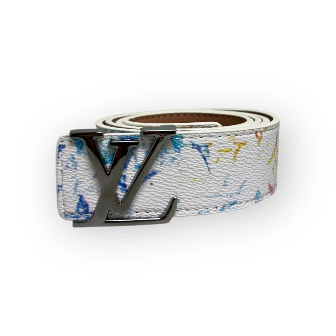 Louis Vuitton White Belt Silver Buckle "Pastel Mix"
