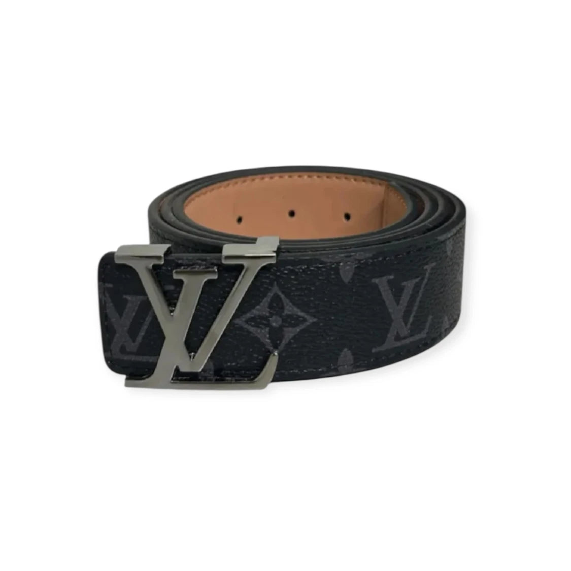 Louis Vuitton Black Belt Silver Buckle "Monogram"