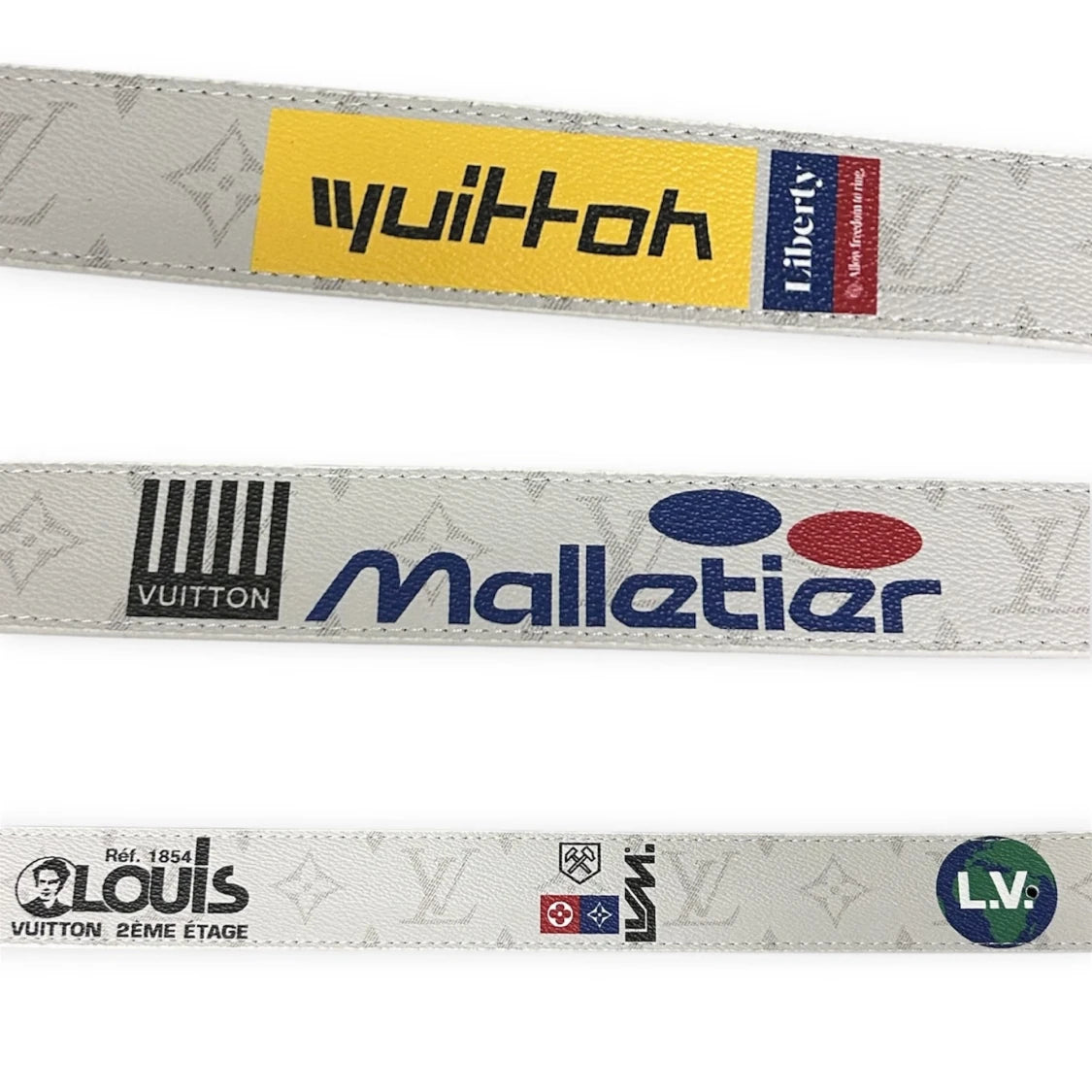 Louis Vuitton White Belt Silver Buckle "Logo Story"
