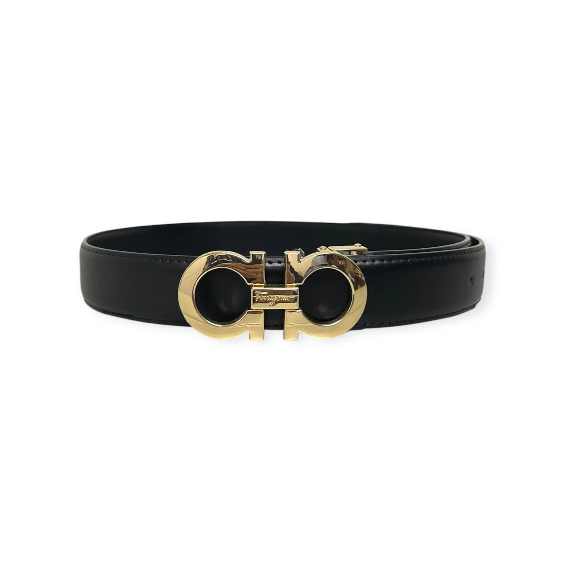 Ferragamo Black Belt Gold Buckle "Gancini"